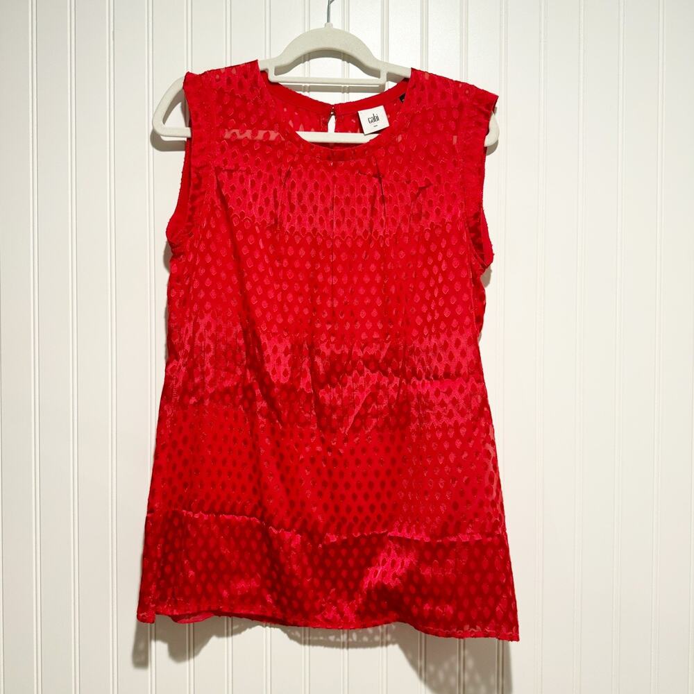 Cabi Scarlett Red Sleeveless Blouse Velvet Dots Size Small